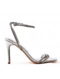 Mixed-material heeled sandal