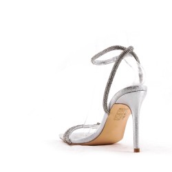 Mixed-material heeled sandal