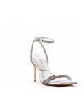 Mixed-material heeled sandal