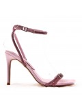 Mixed-material heeled sandal