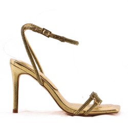 Mixed-material heeled sandal