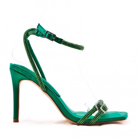 Mixed-material heeled sandal