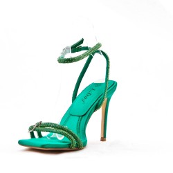 Mixed-material heeled sandal