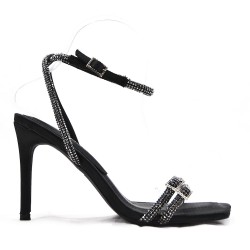 Mixed-material heeled sandal