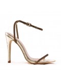 Mixed-material heeled sandal