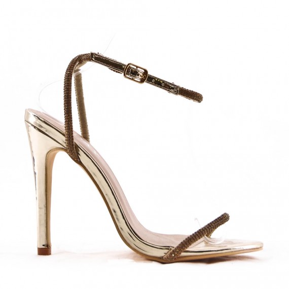 Mixed-material heeled sandal