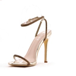 Mixed-material heeled sandal