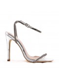 Mixed-material heeled sandal