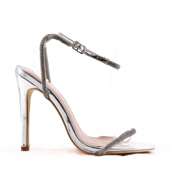 Mixed-material heeled sandal