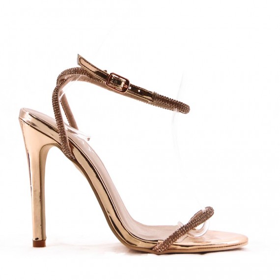 Mixed-material heeled sandal