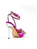 Mixed-material heeled sandal