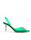 Mixed-material heeled sandal