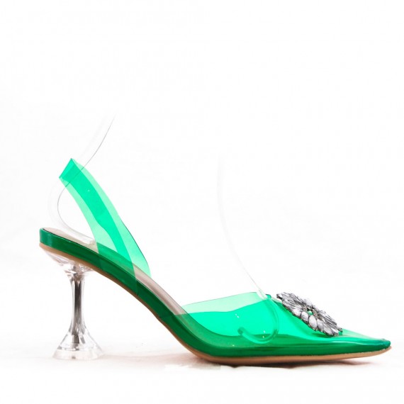 Mixed-material heeled sandal