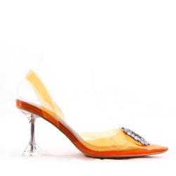 Mixed-material heeled sandal