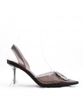 Mixed-material heeled sandal