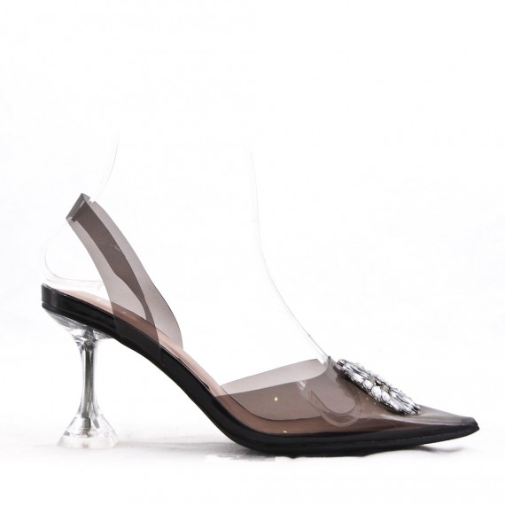 Mixed-material heeled sandal