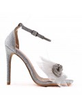 Mixed-material heeled sandal