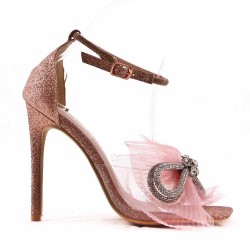 Mixed-material heeled sandal