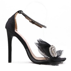 Mixed-material heeled sandal