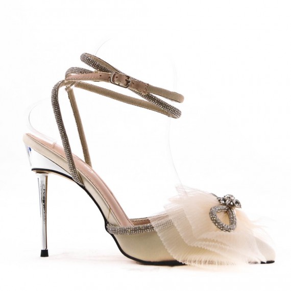 Mixed-material heeled sandal