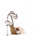 Mixed-material heeled sandal