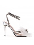 Mixed-material heeled sandal