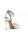 Mixed-material heeled sandal