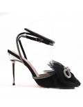 Mixed-material heeled sandal