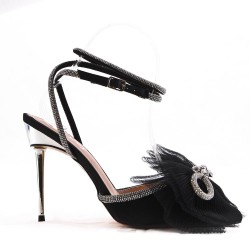 Mixed-material heeled sandal