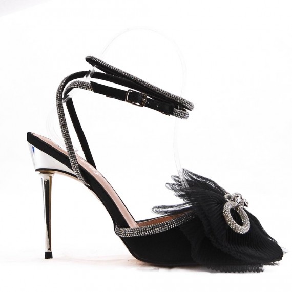 Mixed-material heeled sandal