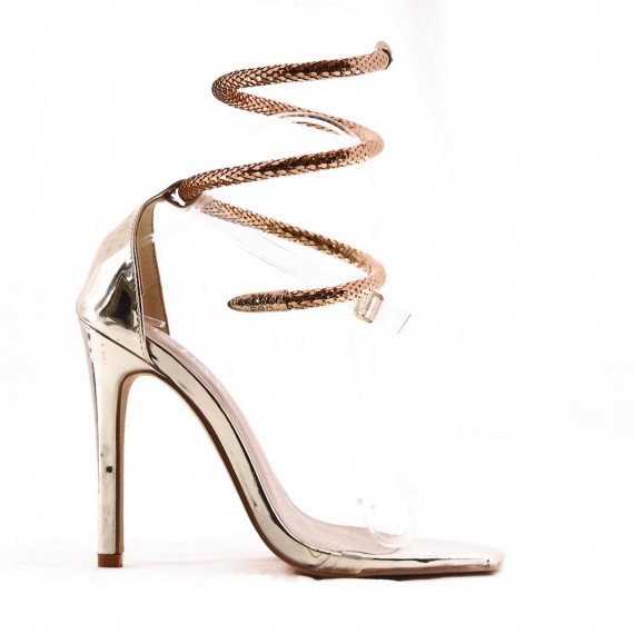 Mixed-material heeled sandal