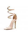 Mixed-material heeled sandal