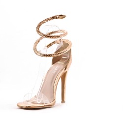 Mixed-material heeled sandal