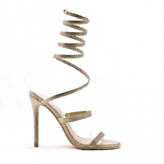 Mixed-material heeled sandal