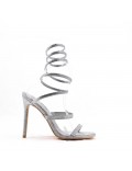 Mixed-material heeled sandal