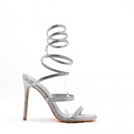 Mixed-material heeled sandal