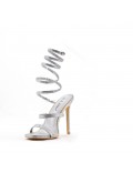 Mixed-material heeled sandal