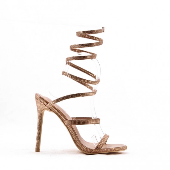 Mixed-material heeled sandal