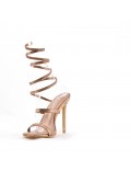 Mixed-material heeled sandal