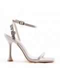 Mixed-material heeled sandal