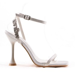 Mixed-material heeled sandal