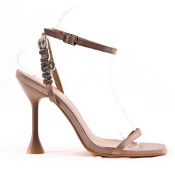 Mixed-material heeled sandal