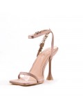 Mixed-material heeled sandal