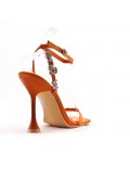 Mixed-material heeled sandal