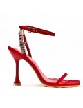 Mixed-material heeled sandal