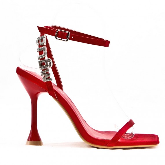 Mixed-material heeled sandal