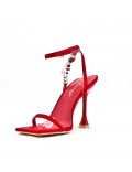 Mixed-material heeled sandal