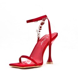 Mixed-material heeled sandal