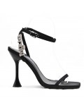 Mixed-material heeled sandal