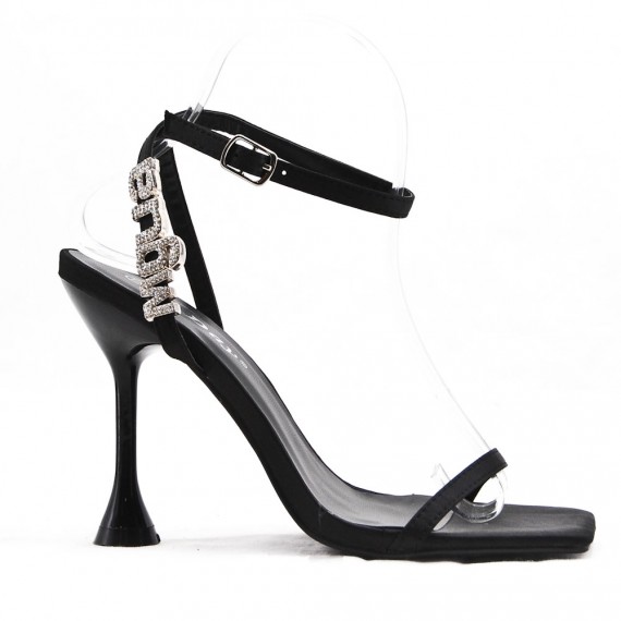 Mixed-material heeled sandal